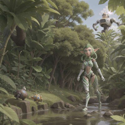 Image For Post Anime, robot, elf, swamp, zebra, jungle, HD, 4K, AI Generated Art