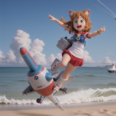 Image For Post Anime, rocket, cat, beach, airplane, hovercraft, HD, 4K, AI Generated Art