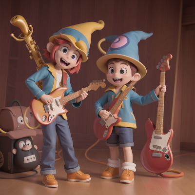 Image For Post Anime, chimera, electric guitar, wizard's hat, monkey, saxophone, HD, 4K, AI Generated Art