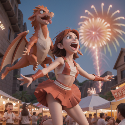 Image For Post Anime, fireworks, cavemen, pterodactyl, dancing, market, HD, 4K, AI Generated Art