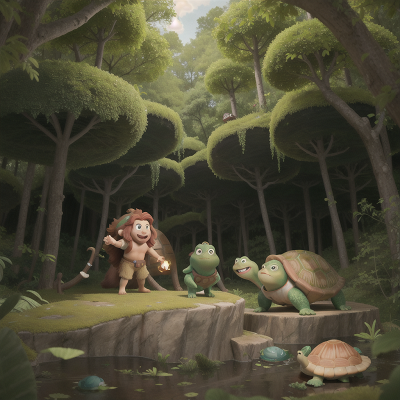 Image For Post Anime, cavemen, swamp, enchanted forest, turtle, space, HD, 4K, AI Generated Art