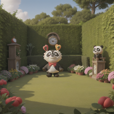 Image For Post Anime, garden, maze, clock, balloon, panda, HD, 4K, AI Generated Art
