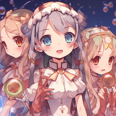 Image For Post | Enchanted trio of anime girls, exaggerated magical poses, and gradient coloring on the characters. girl anime trio pfp pfp for discord. - [Anime Trio PFP](https://hero.page/pfp/anime-trio-pfp)