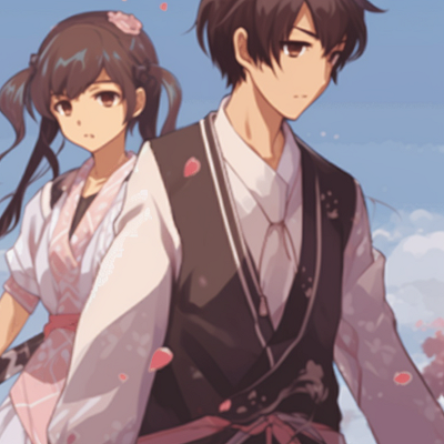 Image For Post | Two characters backed by cherry blossom scenery, traditional attire and softened pastel shades. iconic matching gif pfp styles pfp for discord. - [matching pfp gifs, aesthetic matching pfp ideas](https://hero.page/pfp/matching-pfp-gifs-aesthetic-matching-pfp-ideas)