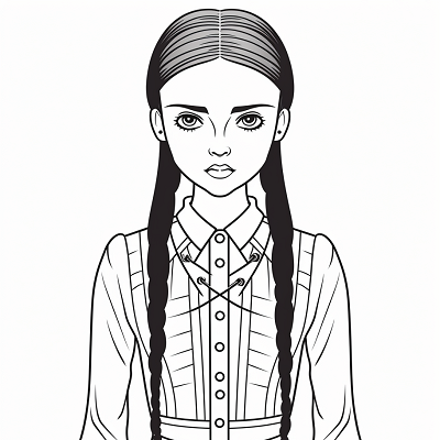 Image For Post | Wednesday Addams in a sitting pose; simple lines and detailed expression. printable coloring page, black and white, free download - [Wednesday Addams Printable Coloring Pages, Adult Coloring Crafts, Kid Fun Pages](https://hero.page/coloring/wednesday-addams-printable-coloring-pages-adult-coloring-crafts-kid-fun-pages)