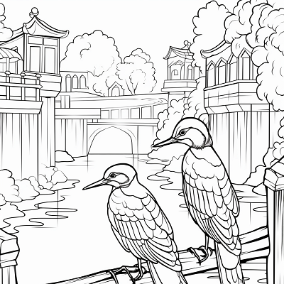 Image For Post Kingfishers near the River - Printable Coloring Page
