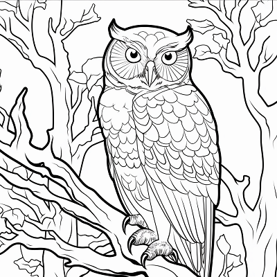 Image For Post Owl Perched on a Branch - Printable Coloring Page