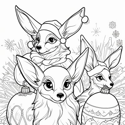 Image For Post | Festive detailing on Pokemon's Eevee evolutions; clear, detailed lines and holiday designs. printable coloring page, black and white, free download - [Eevee Evolutions Coloring Pages: Adult, Kids, Pokemon Coloring](https://hero.page/coloring/eevee-evolutions-coloring-pages:-adult-kids-pokemon-coloring)