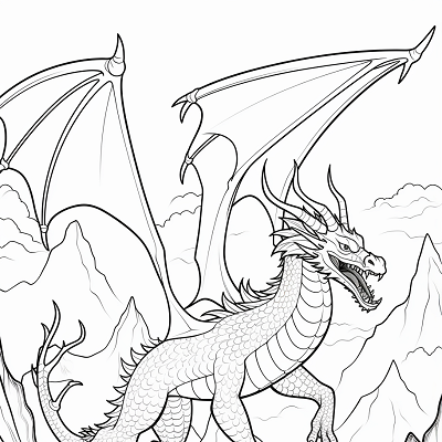 Image For Post | Scene featuring a dragon soaring over mountains; clear shapes with detailed outlines.printable coloring page, black and white, free download - [Dragon Coloring Page ](https://hero.page/coloring/dragon-coloring-page-printable-and-creative-designs)