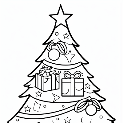 Image For Post Festive Fir with Wrapped Gifts - Printable Coloring Page