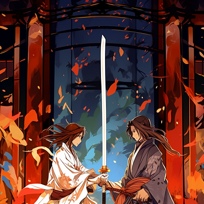 Image For Post | Sketched outlines of anime characters in an intense sword fight at a shrine; strong lines and anime style. phone art wallpaper - [Sacred Shrines Anime Art Wallpapers: HD Manga, Epic Fan Art](https://hero.page/wallpapers/sacred-shrines-anime-art-wallpapers:-hd-manga-epic-fan-art)