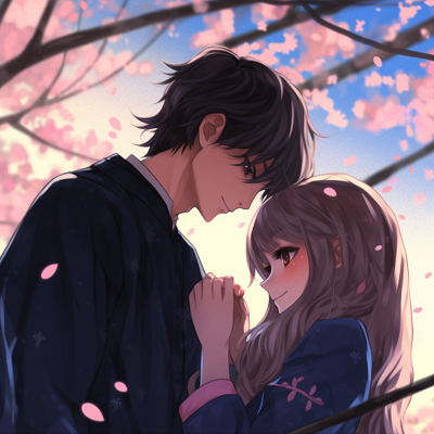 Image For Post | Anime couple beneath a cherry blossom tree, bright colors. romantic anime couple pfp - [Anime Couple pfp](https://hero.page/pfp/anime-couple-pfp)