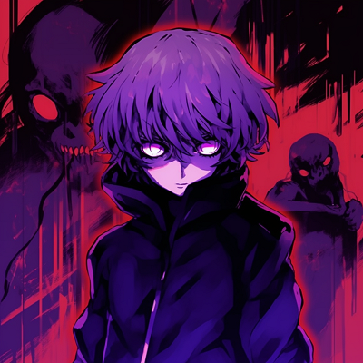 Image For Post | A monochrome portrayal of Kaneki Ken bathed in a purple light, demonstrating high contrasts and detailed line work. top-notch purple anime wallpapers - [Expert Purple Anime PFP](https://hero.page/pfp/expert-purple-anime-pfp)