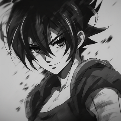 Image For Post | Goku’s intense stare in Super Saiyan form, with strong black and white contrasts highlighting his features. popular anime black and white pfp - [anime black and white pfp collection](https://hero.page/pfp/anime-black-and-white-pfp-collection)