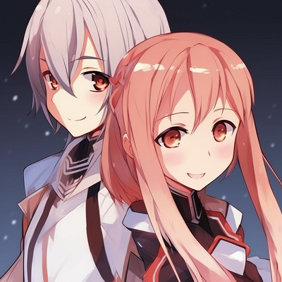 Image For Post | Intimate moment between Kirito and Asuna, focus on their expressions and detailed costumes. adorable anime couples matching pfp - [Matching PFP Anime Gallery](https://hero.page/pfp/matching-pfp-anime-gallery)