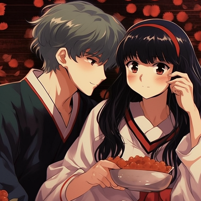 Image For Post | Inuyasha and Kagome together, vibrant colors with traditional Japanese background. ultimate relationship goal: matching anime pfp for lifelong couples - [Boosted Selection of Matching Anime PFP for Couples](https://hero.page/pfp/boosted-selection-of-matching-anime-pfp-for-couples)