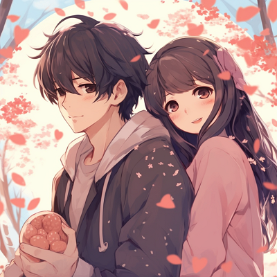 Image For Post | Anime couple about to kiss under a Sakura tree, attention to detailed floral elements and soft lighting. handpicked matching anime pfp for lovebirds - [Boosted Selection of Matching Anime PFP for Couples](https://hero.page/pfp/boosted-selection-of-matching-anime-pfp-for-couples)