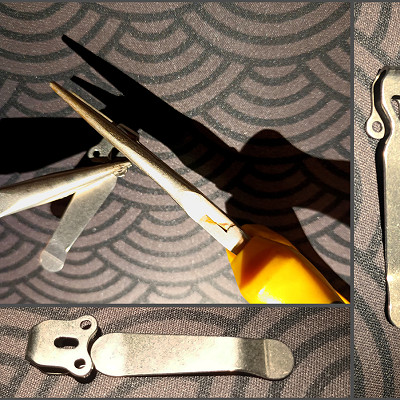 Image For Post | The "titanium" knife clip I got from China. Seemed light and stiff. 


Pliers pic shows the POV of the pliers position when I was bending the hole part to the curve of the S21A.
Left pliers rolls to the left, in this case.