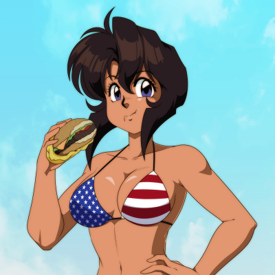 Image For Post Rally Vincent American Flag Bikini Eating a Burger (By Otacat)