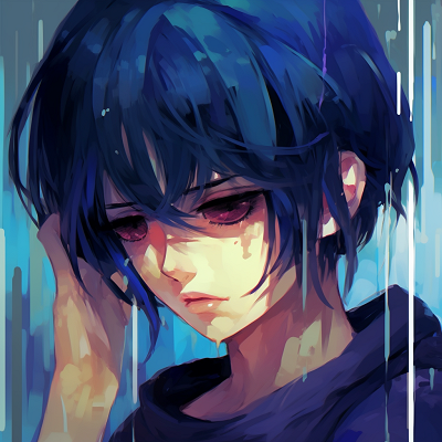 Image For Post | Tear trickling down an anime character's cheek, highly accentuated eyes with reflective shade. depicted sadness in anime pfp - [Anime Sad Pfp Central](https://hero.page/pfp/anime-sad-pfp-central)