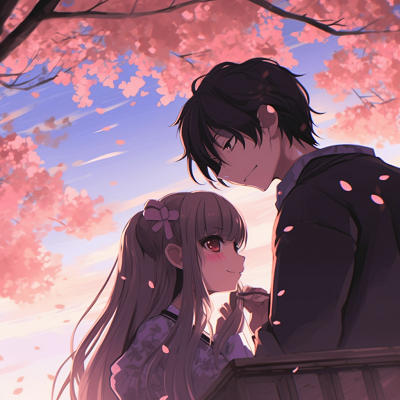 Image For Post | Anime couple surrounded by spring blooms, capturing the essence of youth and love with bright colors. aesthetic desires: matching anime pfp for visual couples - [Boosted Selection of Matching Anime PFP for Couples](https://hero.page/pfp/boosted-selection-of-matching-anime-pfp-for-couples)