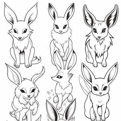 Image For Post | Clear design of Eevee evolutions; distinct characters with bold lines. printable coloring page, black and white, free download - [Eevee Evolutions Coloring Sheet Pokemon Pages, Adult & Kids Fun](https://hero.page/coloring/eevee-evolutions-coloring-sheet-pokemon-pages-adult-and-kids-fun)