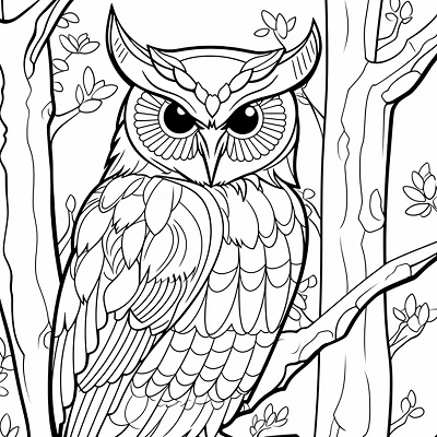 Image For Post Forest Owl Resting - Printable Coloring Page
