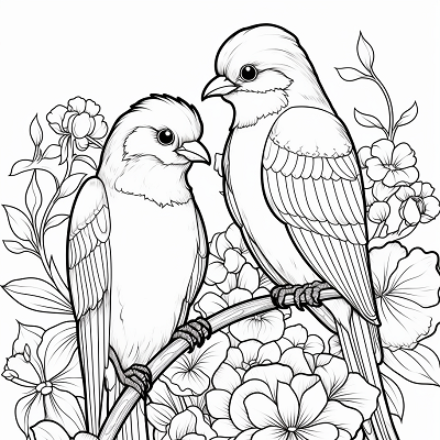 Image For Post Lovebirds in a Floral Paradise - Printable Coloring Page