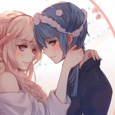 Image For Post | A polished portrait of two characters, intricate line details and soft colors, heads leaning towards each other. classy matching pfp couple style pfp for discord. - [matching pfp couple, aesthetic matching pfp ideas](https://hero.page/pfp/matching-pfp-couple-aesthetic-matching-pfp-ideas)