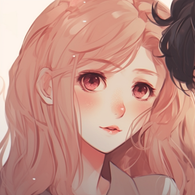 Image For Post | Two anime characters, pastel colored background, gazing into each others eyes. unique matching pfp couple styles pfp for discord. - [matching pfp couple, aesthetic matching pfp ideas](https://hero.page/pfp/matching-pfp-couple-aesthetic-matching-pfp-ideas)