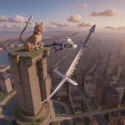 Image For Post Anime, dragon, helicopter, city, cat, sword, HD, 4K, AI Generated Art