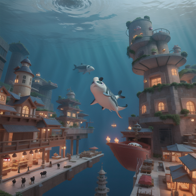 Image For Post Anime, underwater city, panda, whale, chef, boat, HD, 4K, AI Generated Art