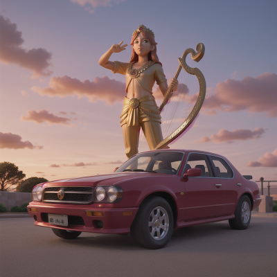 Image For Post Anime, sunset, king, statue, car, harp, HD, 4K, AI Generated Art