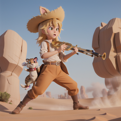 Image For Post Anime, flute, wild west town, rabbit, sandstorm, sabertooth tiger, HD, 4K, AI Generated Art