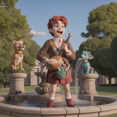 Image For Post Anime, dog, bagpipes, fountain, chimera, singing, HD, 4K, AI Generated Art