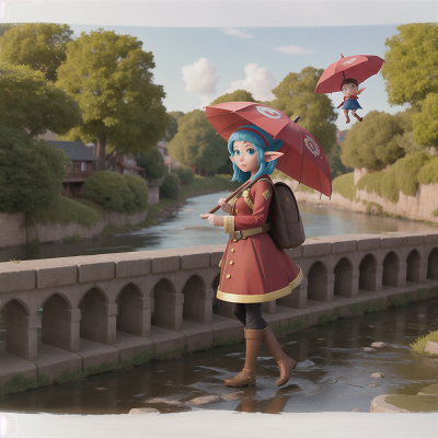 Image For Post Anime, elf, umbrella, river, bridge, firefighter, HD, 4K, AI Generated Art