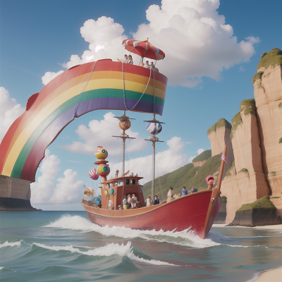 Image For Post Anime, rainbow, alien planet, circus, boat, beach, HD, 4K, AI Generated Art