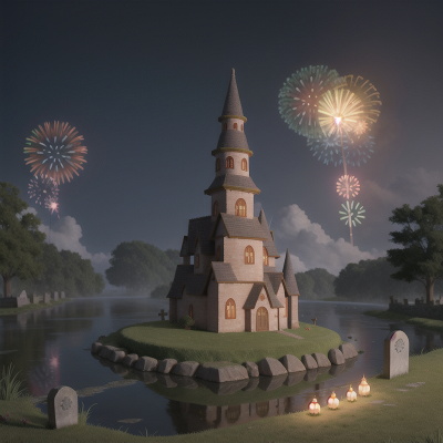 Image For Post Anime, wizard's hat, fog, haunted graveyard, fireworks, river, HD, 4K, AI Generated Art