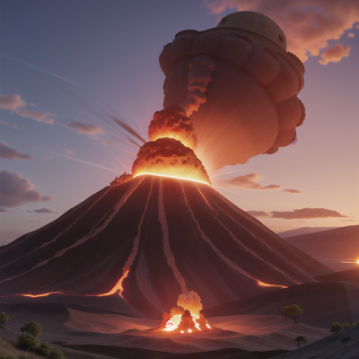 Image For Post Anime, sunset, robotic pet, volcanic eruption, trumpet, castle, HD, 4K, AI Generated Art