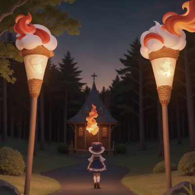 Image For Post Anime, sunset, ghostly apparition, fire, ice cream parlor, enchanted forest, HD, 4K, AI Generated Art