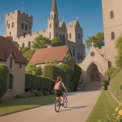 Image For Post Anime, romance, bicycle, cathedral, treasure chest, medieval castle, HD, 4K, AI Generated Art