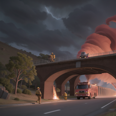 Image For Post Anime, firefighter, kangaroo, bridge, cowboys, tornado, HD, 4K, AI Generated Art