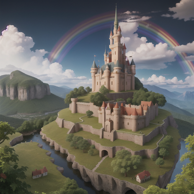 Image For Post Anime, mountains, forest, castle, hail, rainbow, HD, 4K, AI Generated Art