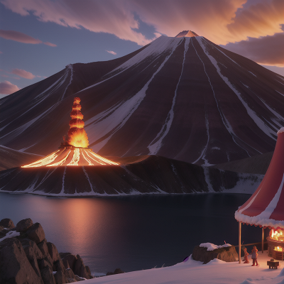 Image For Post Anime, sunset, volcano, snow, circus, vikings, HD, 4K, AI Generated Art