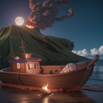 Image For Post Anime, wind, cursed amulet, volcano, boat, moonlight, HD, 4K, AI Generated Art