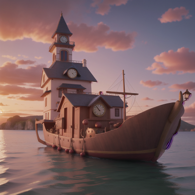 Image For Post Anime, flying carpet, boat, sunset, clock, island, HD, 4K, AI Generated Art