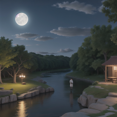 Image For Post Anime, park, moonlight, force field, river, doctor, HD, 4K, AI Generated Art