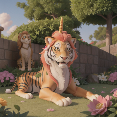 Image For Post Anime, unicorn, queen, tiger, garden, lion, HD, 4K, AI Generated Art