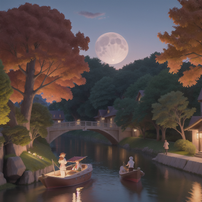 Image For Post Anime, moonlight, phoenix, boat, river, park, HD, 4K, AI Generated Art