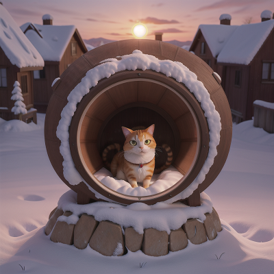 Image For Post Anime, cat, magic portal, snow, sunset, drum, HD, 4K, AI Generated Art